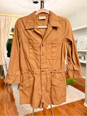 Trave Tan Utility Romper with Button Front